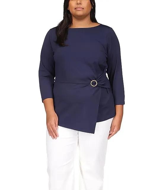 Plus Size Solid Twist 3/4 Sleeve Top