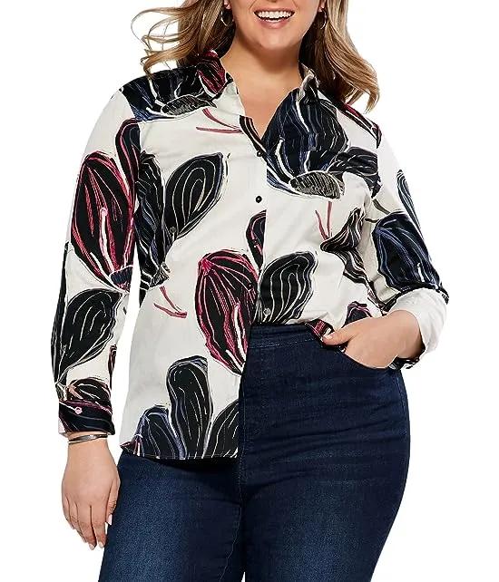 Plus Size Stamped Flowers Shirt