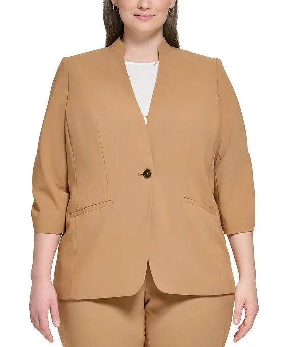 Plus Size Stand-Collar Ruched-Sleeve Blazer
