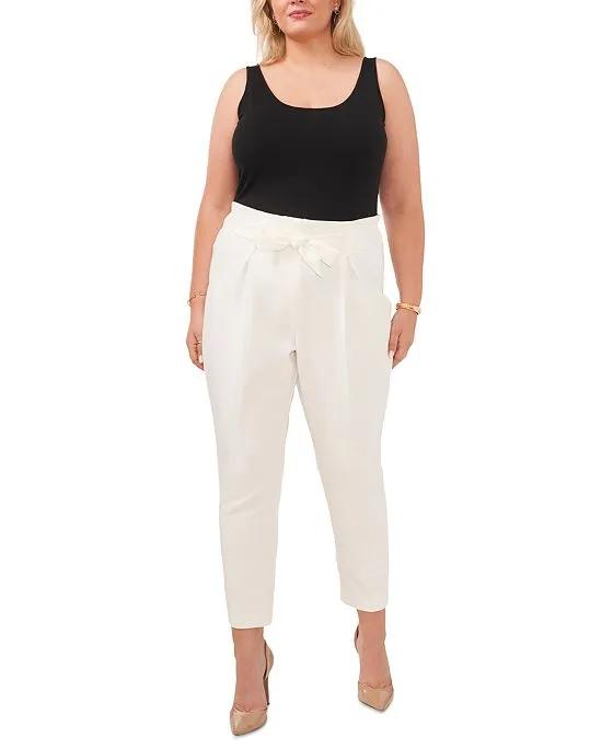 Plus Size Tie-Belt Tapered Ankle Pants