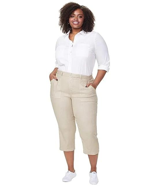 Plus Size Utility Pants in Stretch Linen in Feather