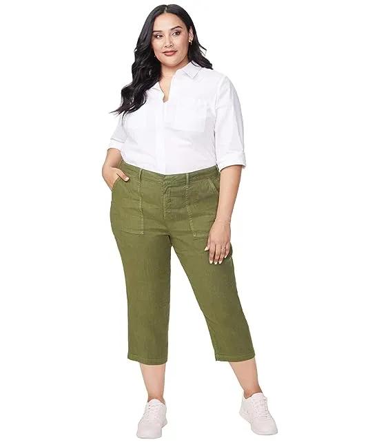 Plus Size Utility Pants in Stretch Linen in Olivine