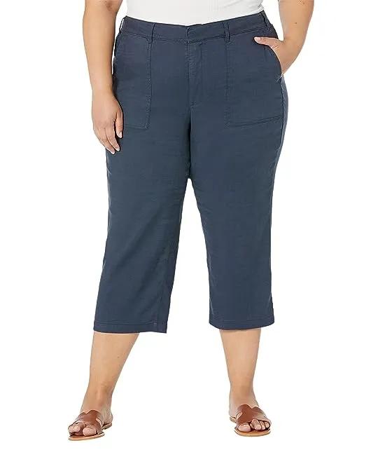 Plus Size Utility Pants in Stretch Linen in Olivine