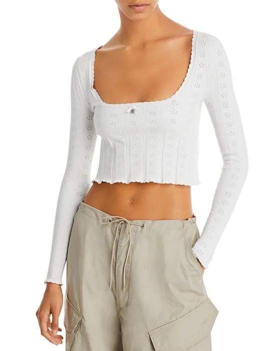 Pointelle Cropped Scoop Neck Top