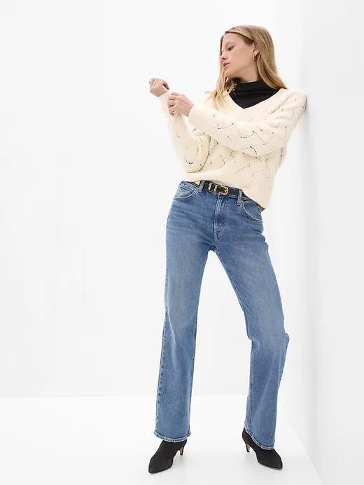 Pointelle V-Neck Sweater