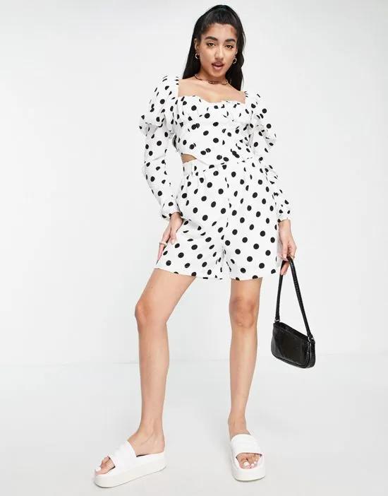 polka dot smock crop blouse in black and white - part of a set