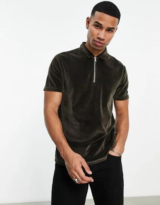 polo shirt in brown matte velour