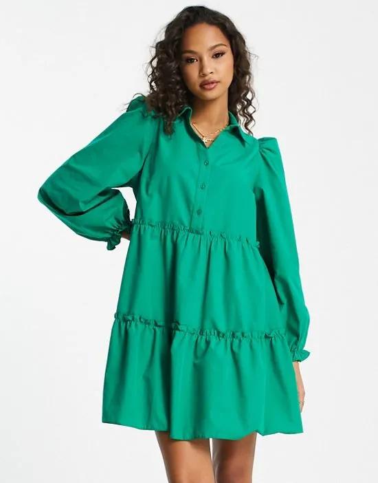 poplin smock shirt dress in green