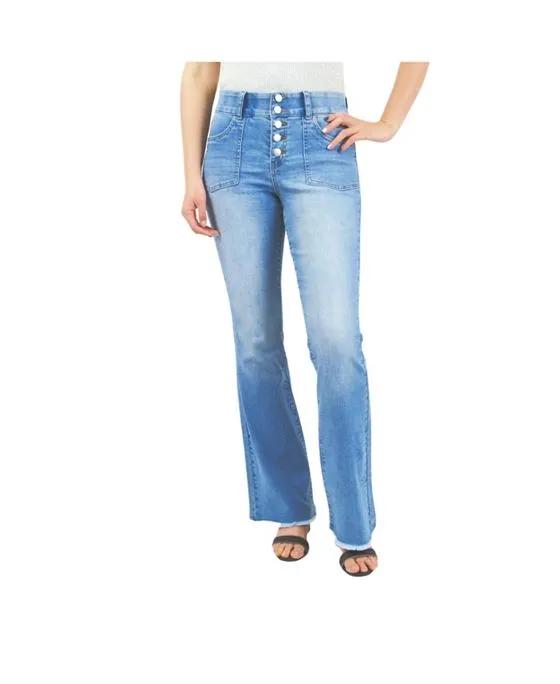 Postpartum Light Wash Five Button Bootcut Jeans with Back Flap Pockets