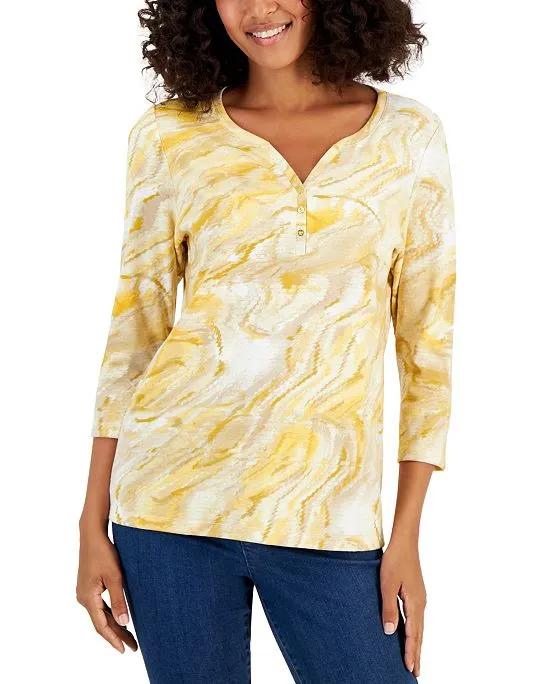 Printed 3/4-Sleeve Henley Top, Created for Macy's