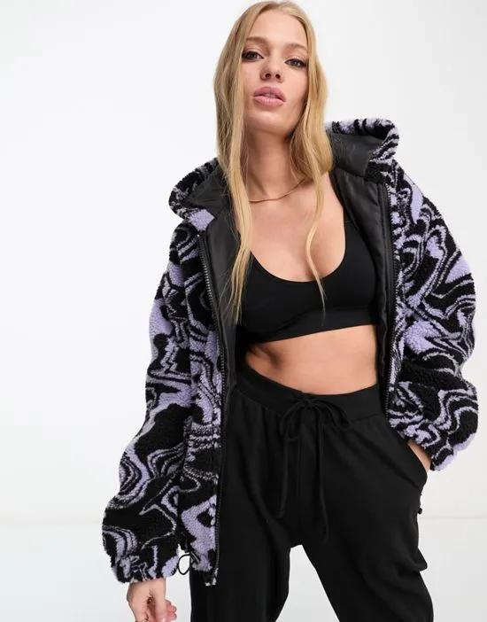 printed borg jacket in purple