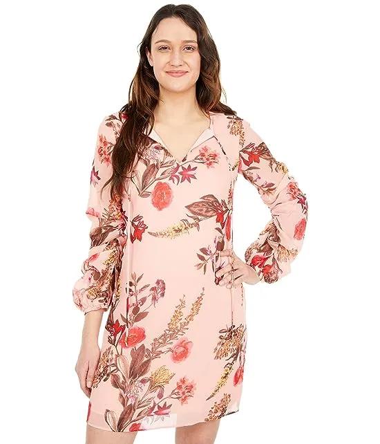 Printed Chiffon Float with Self Cording and Ruched Sleeve