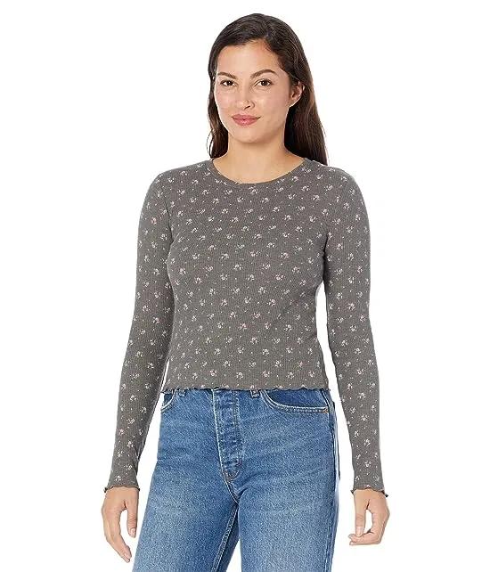 Printed Crew Neck Waffle Top