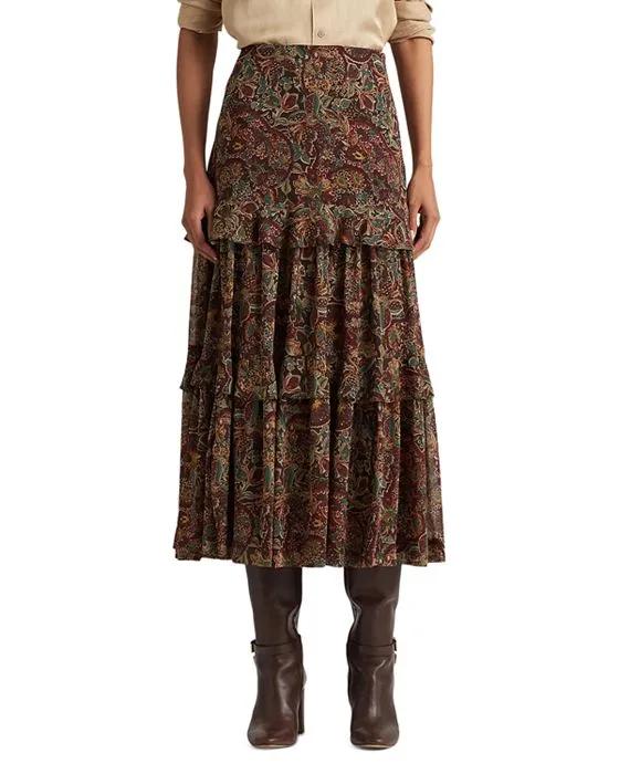 Printed Crinkle Georgette Tiered Skirt