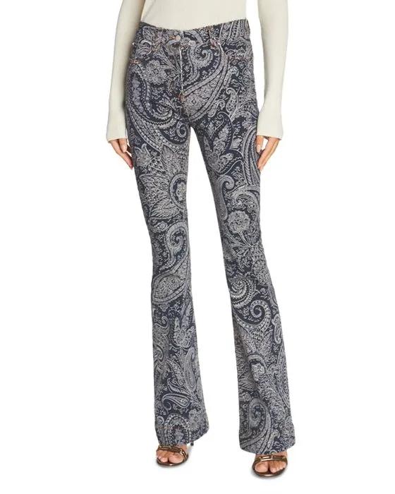 Printed High Rise Flare Jeans