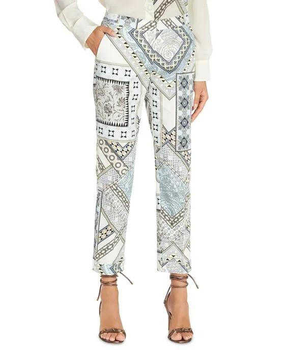 Printed High Rise Slim Leg Pants