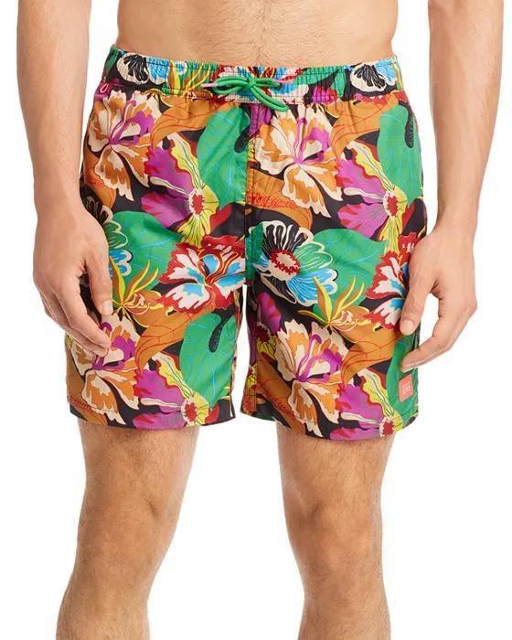 Printed Slim Fit Swim Trunks 