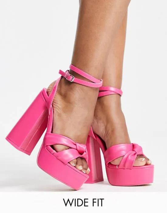 Public Desire Exclusive Wide Fit Verona platform high heel sandals in shocking pink
