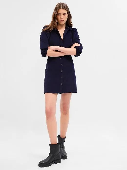 Puff Sleeve Corduroy Mini Dress