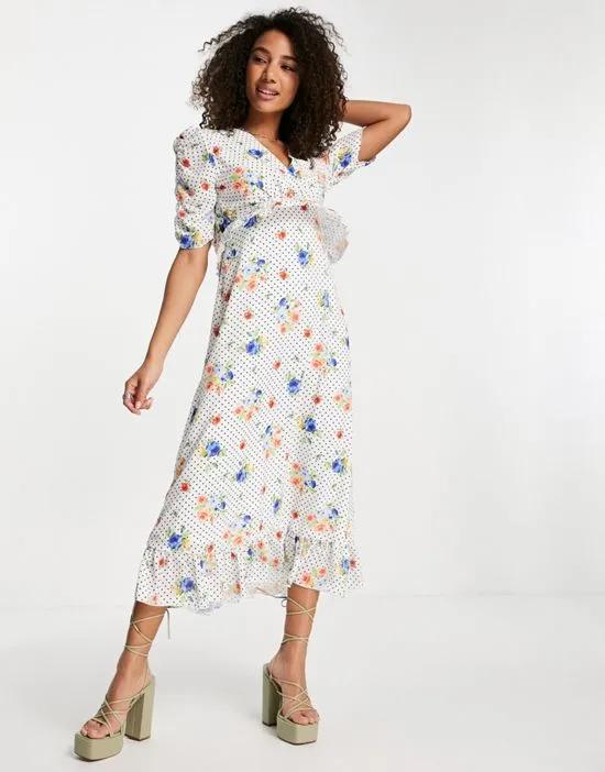puff sleeve maxi dress in spot floral