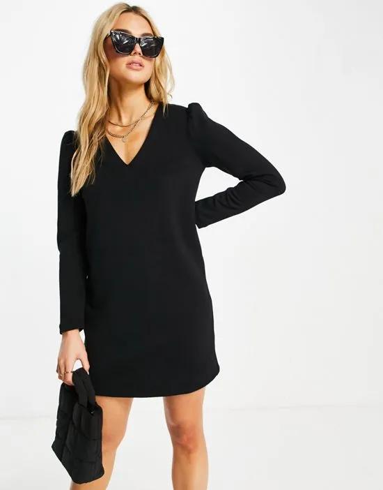puff sleeve mini dress in black