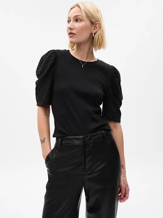 Puff Sleeve Rib T-Shirt