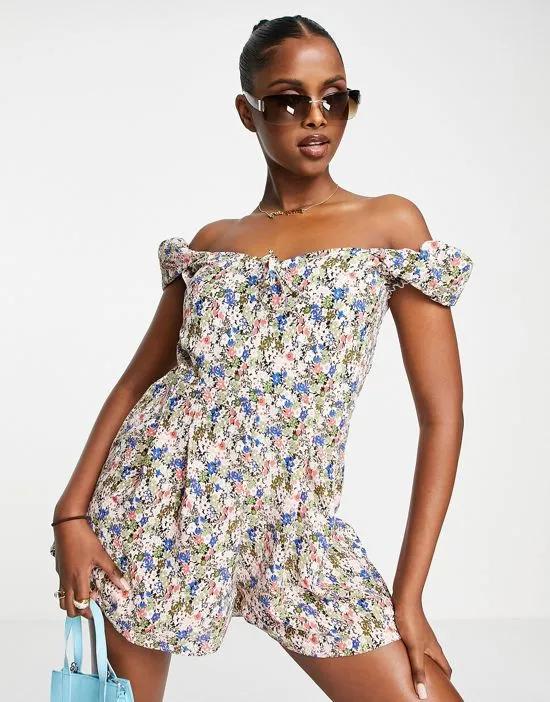 puff sleeve romper in floral