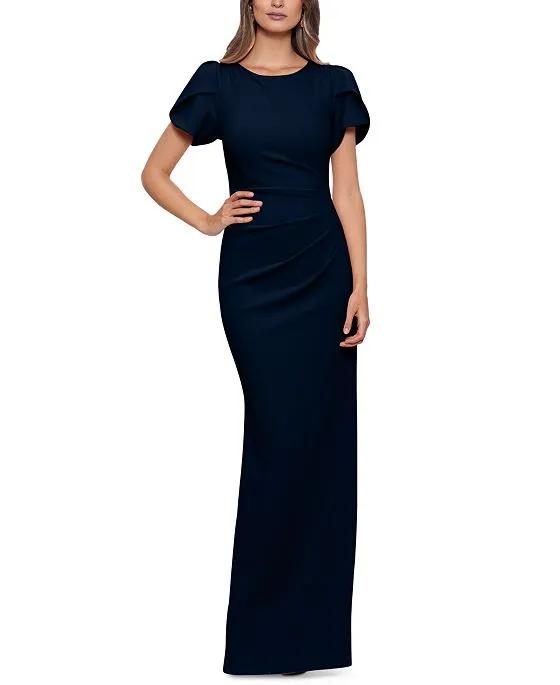 Puff-Sleeve Ruched Gown