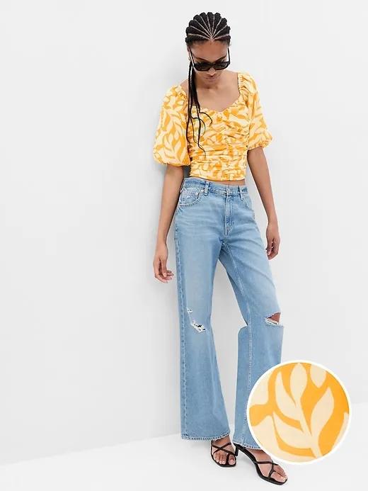 Puff Sleeve Ruched Top