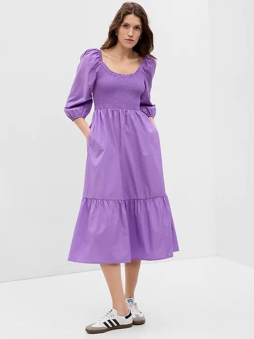 Puff Sleeve Smocked Midi Dress