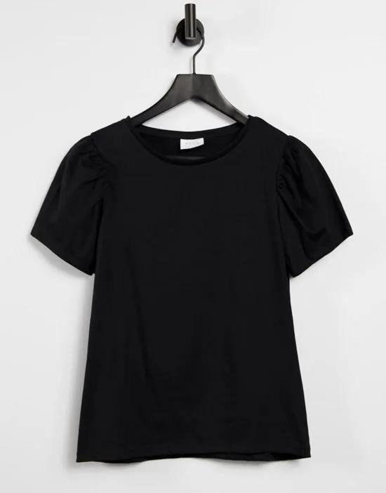 puff sleeve T-shirt in black