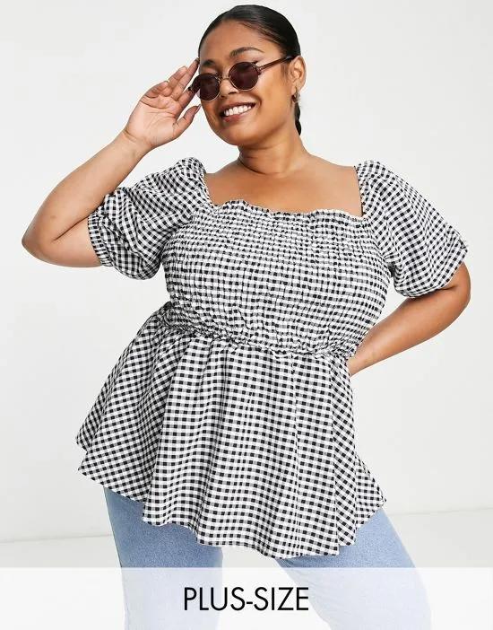 puff sleeve top in gingham
