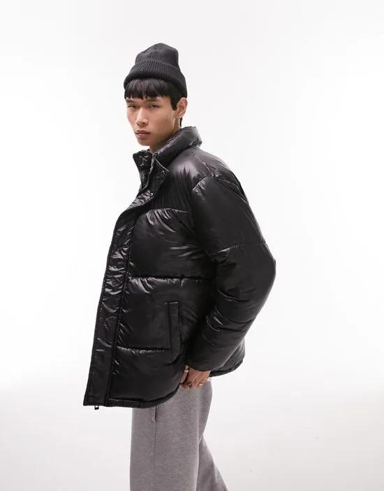 puffer jacket with high shine in black