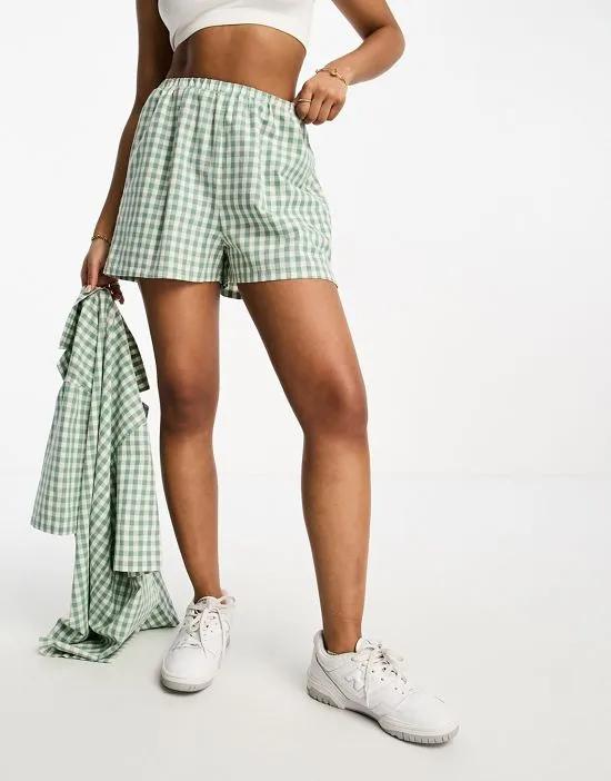 pull on shorts in sage gingham print - part of a set