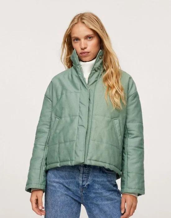 quilted zip up bomber jacket in green