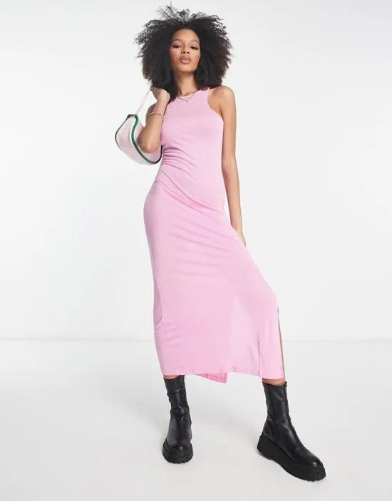 racer style jersey midi dress in pink