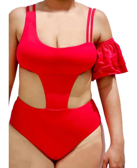Rafa ruffle sleeve high waisted one piece women's swimsuit