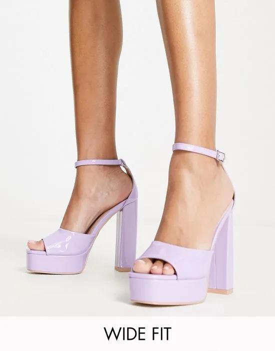 RAID Wide Fit Aasma platform heeled sandals in lilac patent