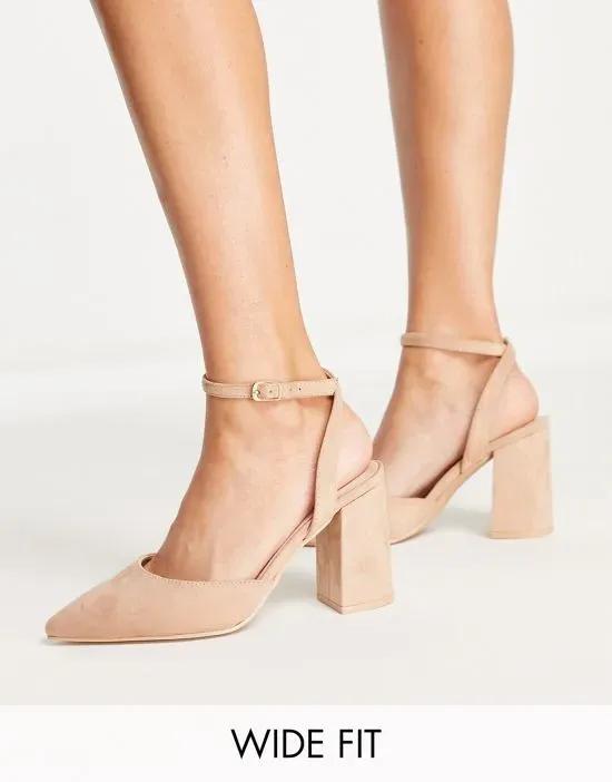 RAID Wide Fit Exclusive Neima block heeled shoes in beige micros