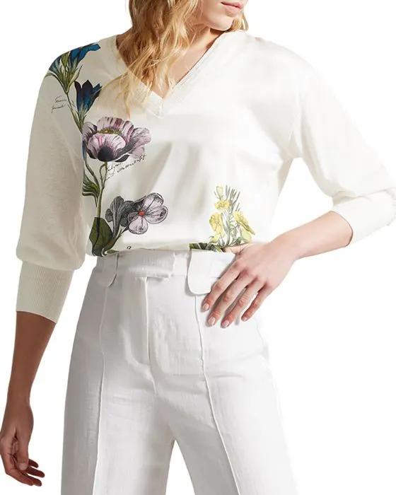 Raili Mixed Media V Neck Sweater