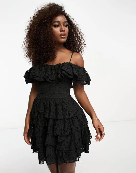 Rara lace strappy mini dress in black