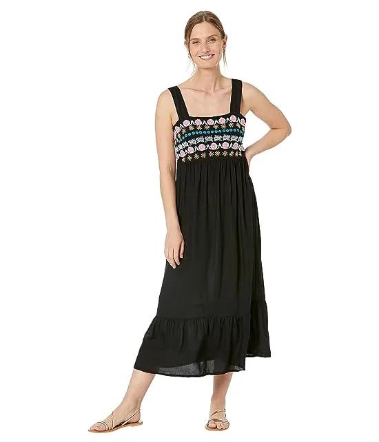 Rayon Challis Maxi Length Sun Dress w/ Embroidered Bodice