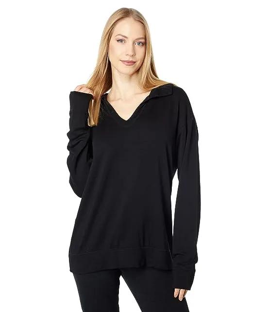 Rayon Spandex Fleece Long Sleeve Split Collar Neck Sweatshirt