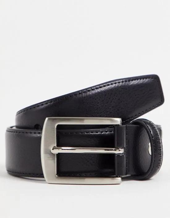 real leather grain effect belt in black