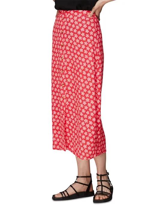 Red Daisy Button Front Skirt