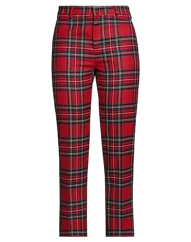 Red Plain weave Casual pants