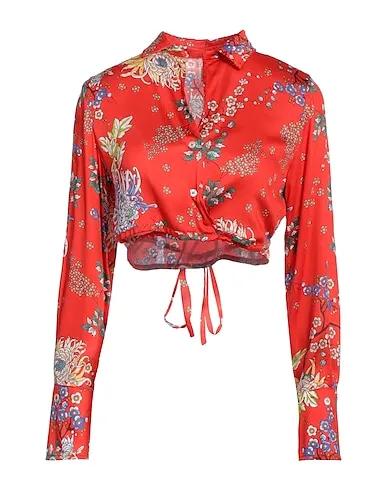 Red Plain weave Floral shirts & blouses