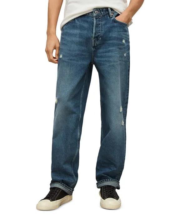Reeves Cotton Distressed Relaxed Jeans in Dark Indigo