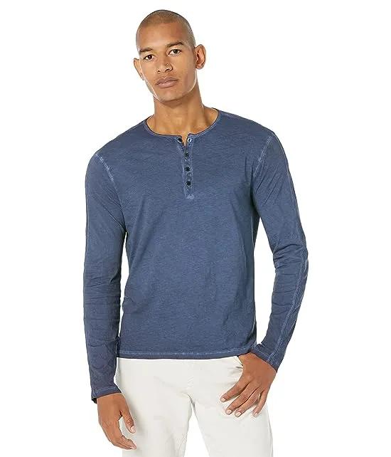 Regular Fit Long Sleeve Henley with Cold Dye and Crinkle K3584Y2