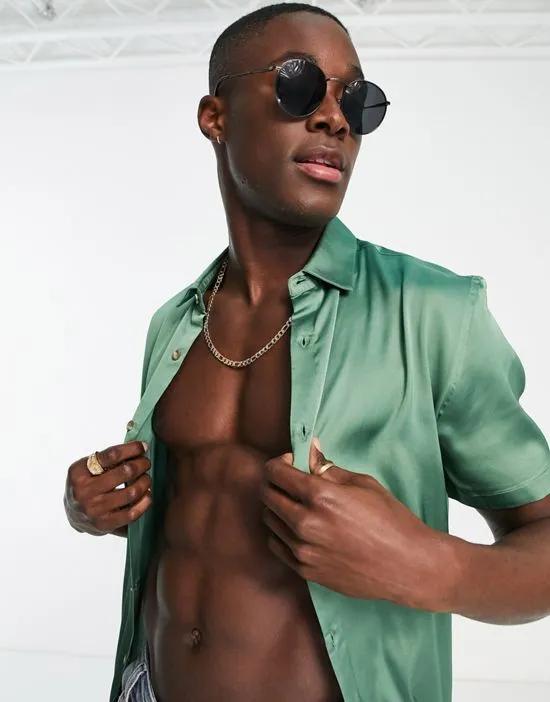 regular satin shirt in mid green